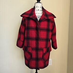 Talbots wool alpaca blend coat 3/4 sleeve buffalo plaid womens XS